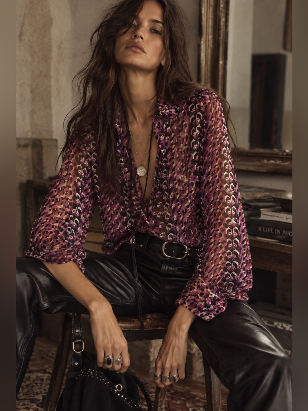 Diane von Furstenberg Silk blend Sheer Printed  Blouse Size 4